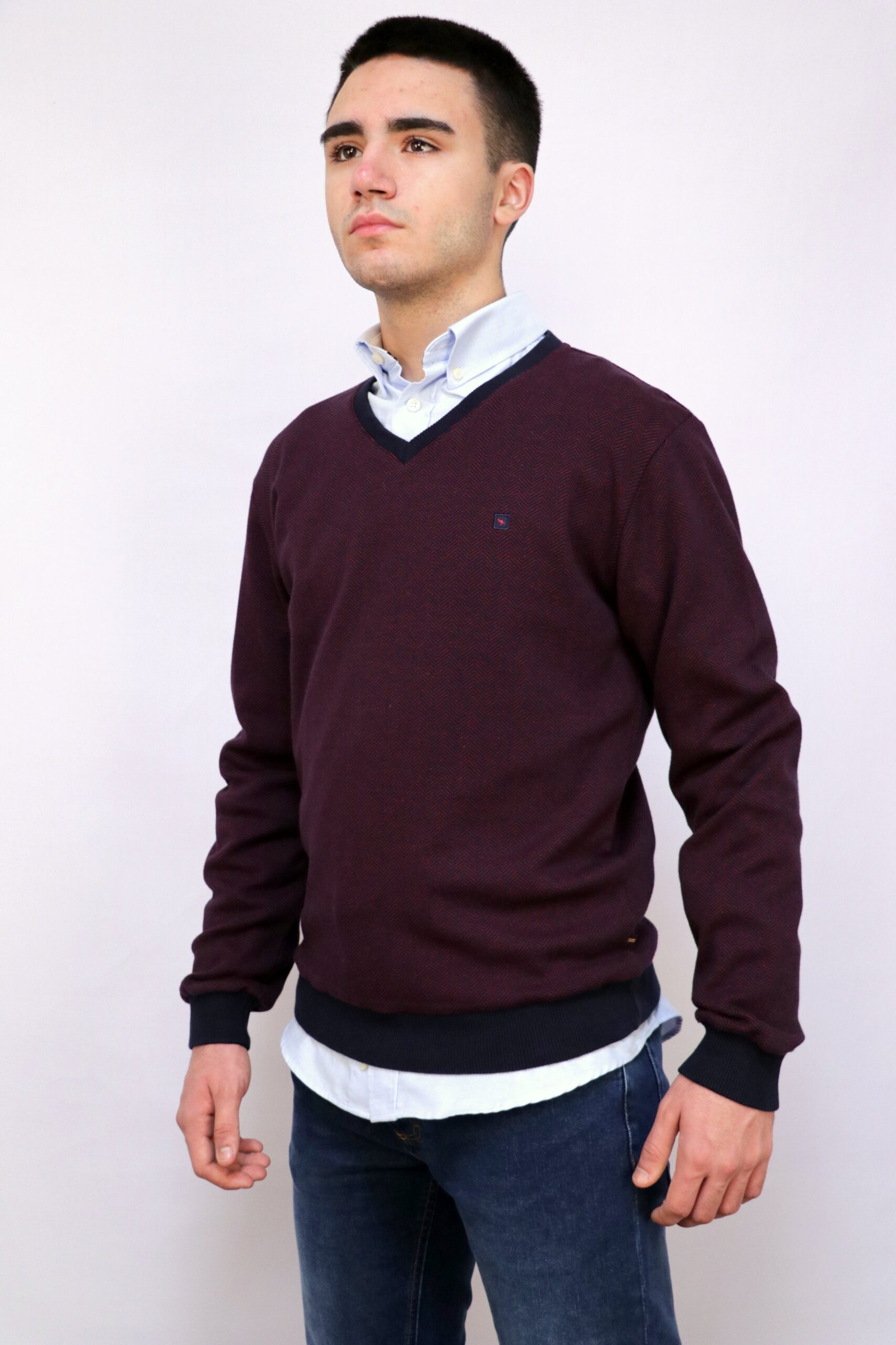 Sweat Interlock Jacquard Decote em V